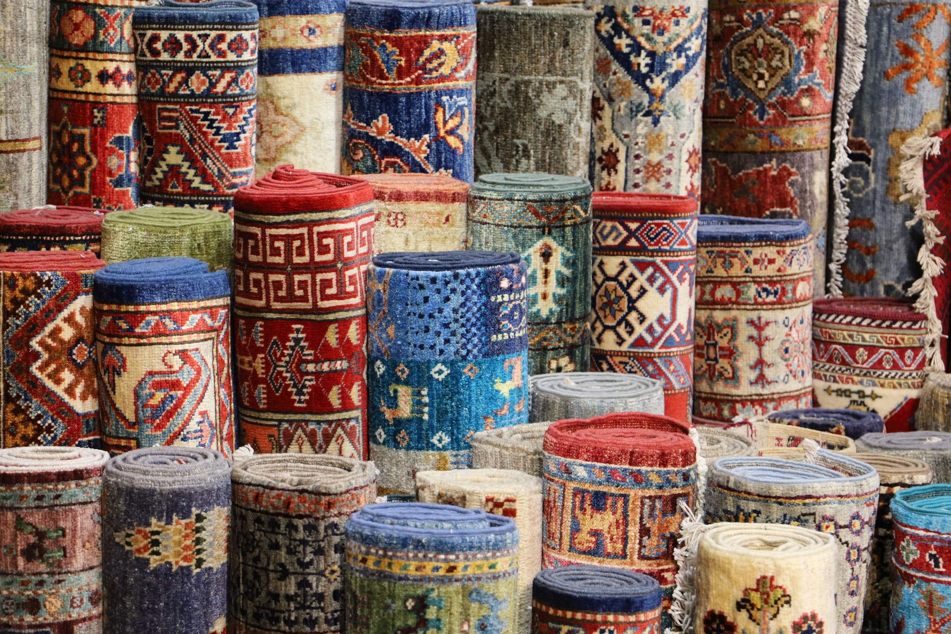Carpets rolled in a carpet store